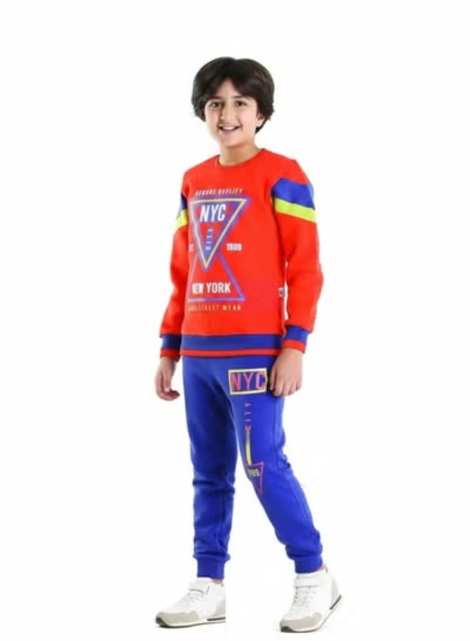 ماكاو طقم شتوي للأولاد من 6-12 سنة، خامة قطن 100% مبطن، طبقة خارجية سميكة مقاومة للوبر والتلاشي، دافئ وناعم، طقم منزلي وعملي للأولاد، تصميم جذاب وعصري - Image 1